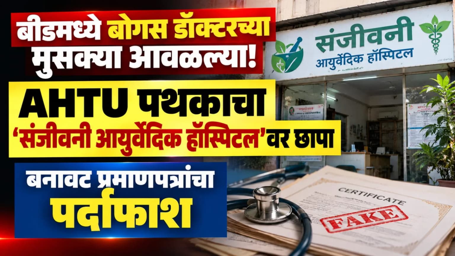 बीडमध्ये बोगस डॉक्टरच्या मुसक्या आवळल्या! AHTU पथकाचा 'संजीवनी आयुर्वेदिक हॉस्पिटल'वर छापा; बनावट प्रमाणपत्रांचा पर्दाफाश