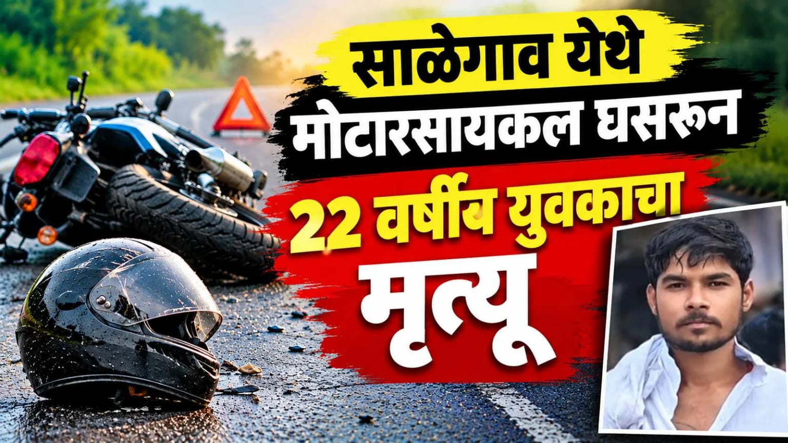 साळेगाव येथे मोटार सायकल घसरून २२ वर्षीय युवकाचा मृत्यू