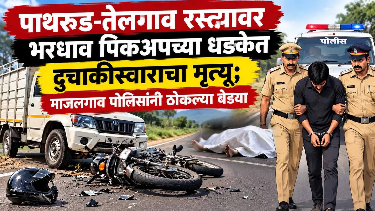 पाथरुड-तेलगाव रस्त्यावर भरधाव पिकअपच्या धडकेत दुचाकीस्वाराचा मृत्यू; माजलगाव पोलिसांनी ठोकल्या बेड्या