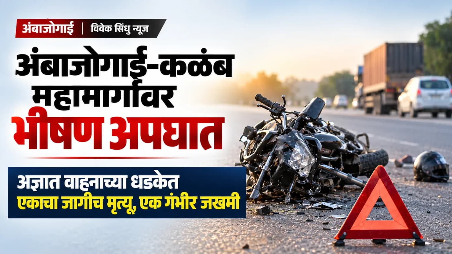 अंबाजोगाई-कळंब महामार्गावर भीषण अपघात; अज्ञात वाहनाच्या धडकेत एकाचा जागीच मृत्यू, एक गंभीर जखमी