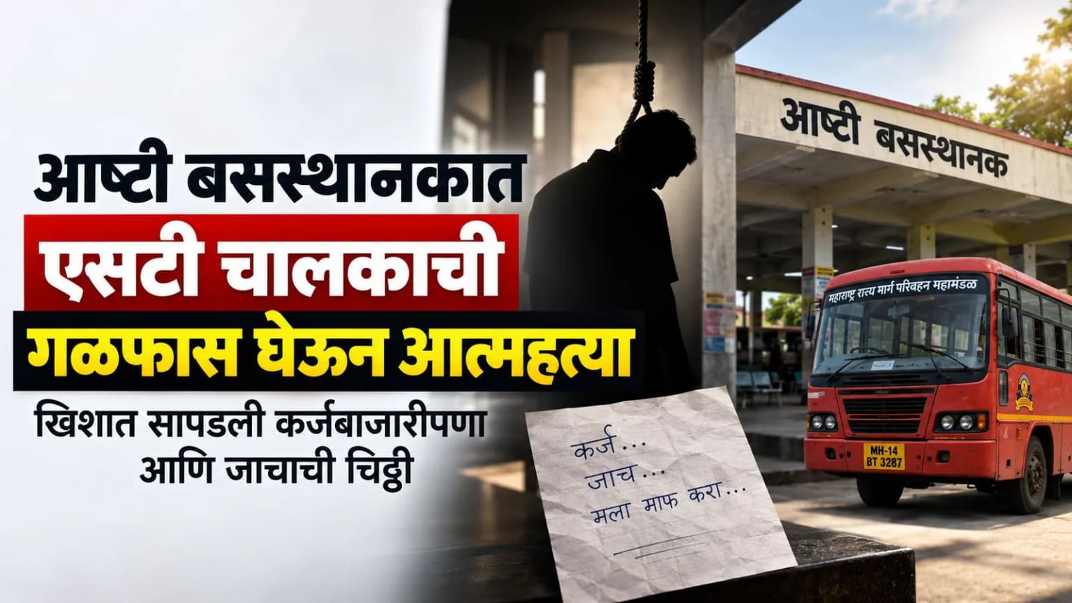 आष्टी बसस्थानकात एसटी चालकाची गळफास घेऊन आत्महत्या; खिशात सापडली कर्जबाजारीपणा आणि जाचाची चिठ्ठी