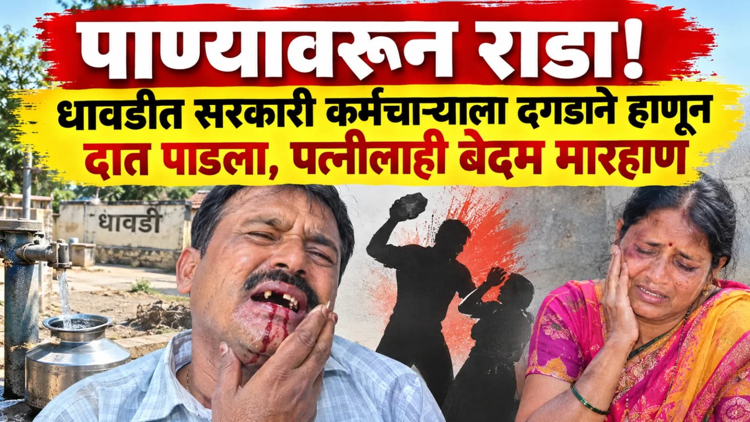 पाण्यावरून राडा! धावडीत सरकारी कर्मचाऱ्याला दगडाने हाणून दात पाडला, पत्नीलाही बेदम मारहाण