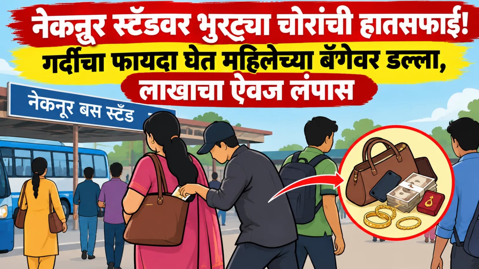नेकनूर स्टँडवर भुरट्या चोरांची हातसफाई! गर्दीचा फायदा घेत महिलेच्या बॅगेवर डल्ला, लाखाचा ऐवज लंपास