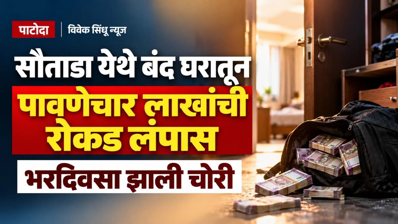 सौताडा येथे बंद घरातून पावणेचार लाखांची रोकड लंपास; भरदिवसा चोरी
