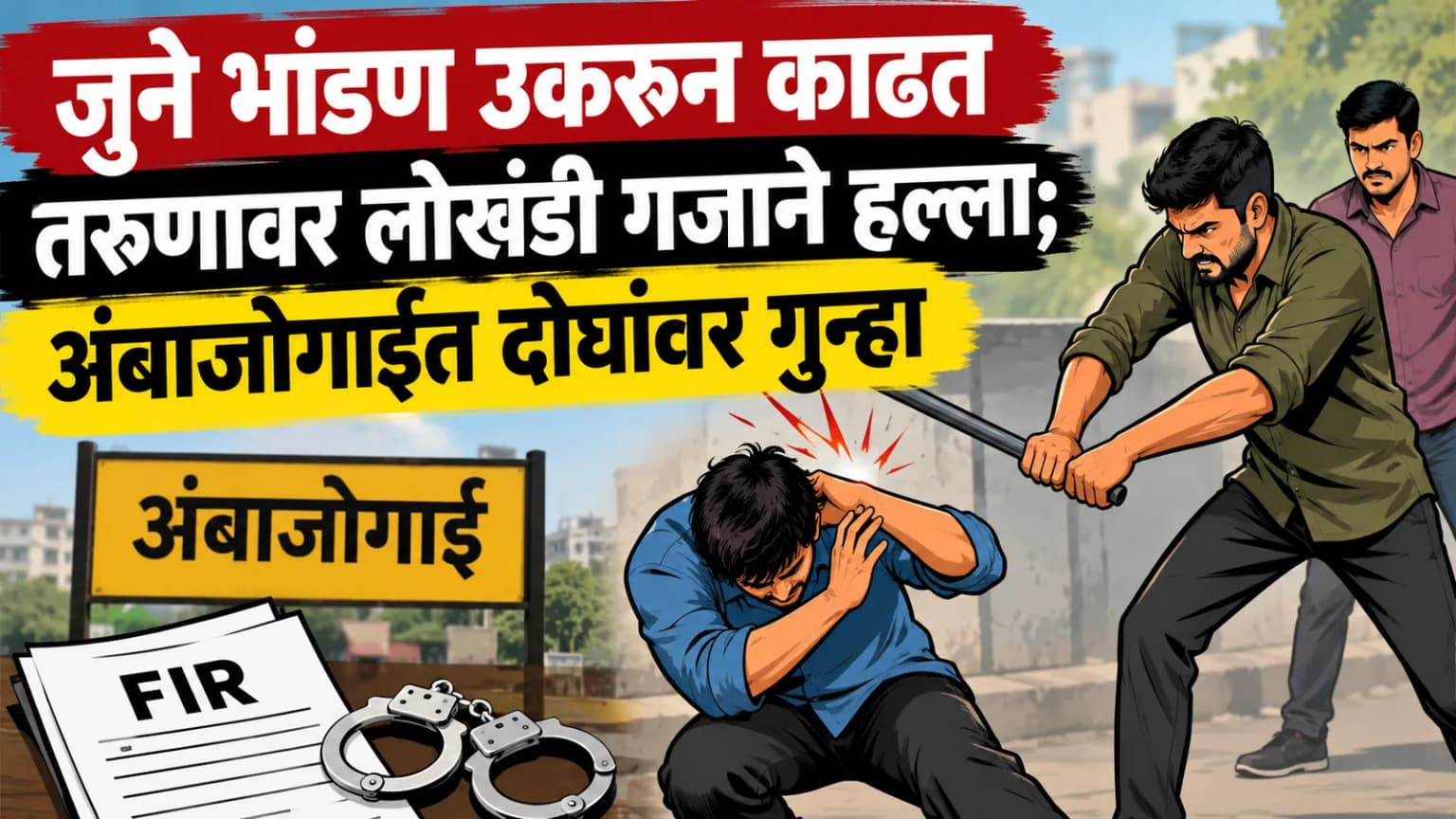 जुने भांडण उकरून काढत तरुणावर लोखंडी गजाने हल्ला; अंबाजोगाईत दोघांवर गुन्हा