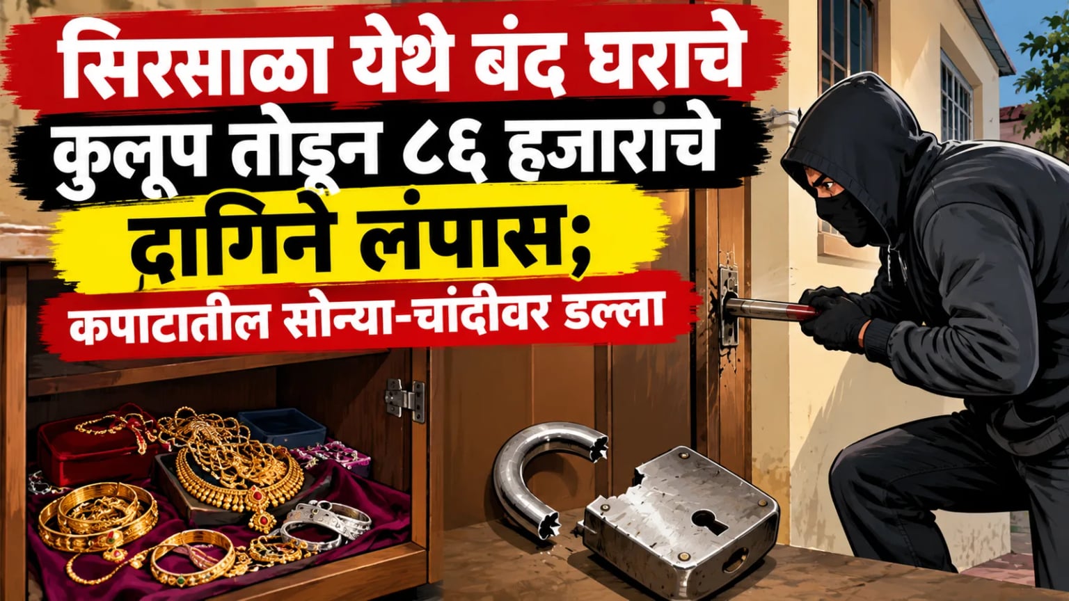 सिरसाळा येथे बंद घराचे कुलूप तोडून ८६ हजारांचे दागिने लंपास; कपाटातील सोन्या-चांदीवर डल्ला
