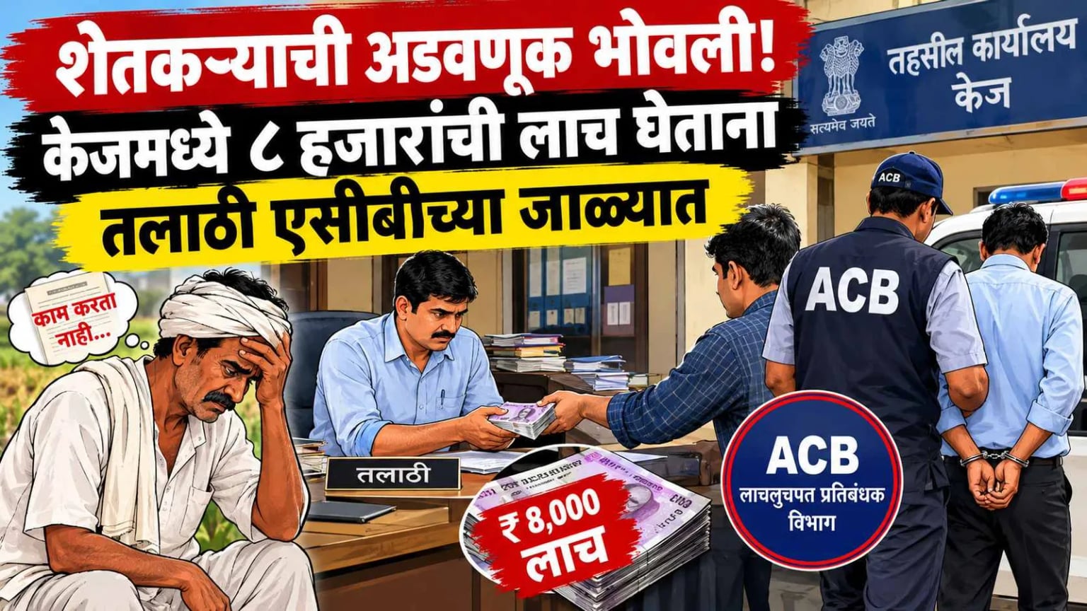 शेतकऱ्याची अडवणूक भोवली! केजमध्ये ८ हजारांची लाच घेताना तलाठी एसीबीच्या जाळ्यात