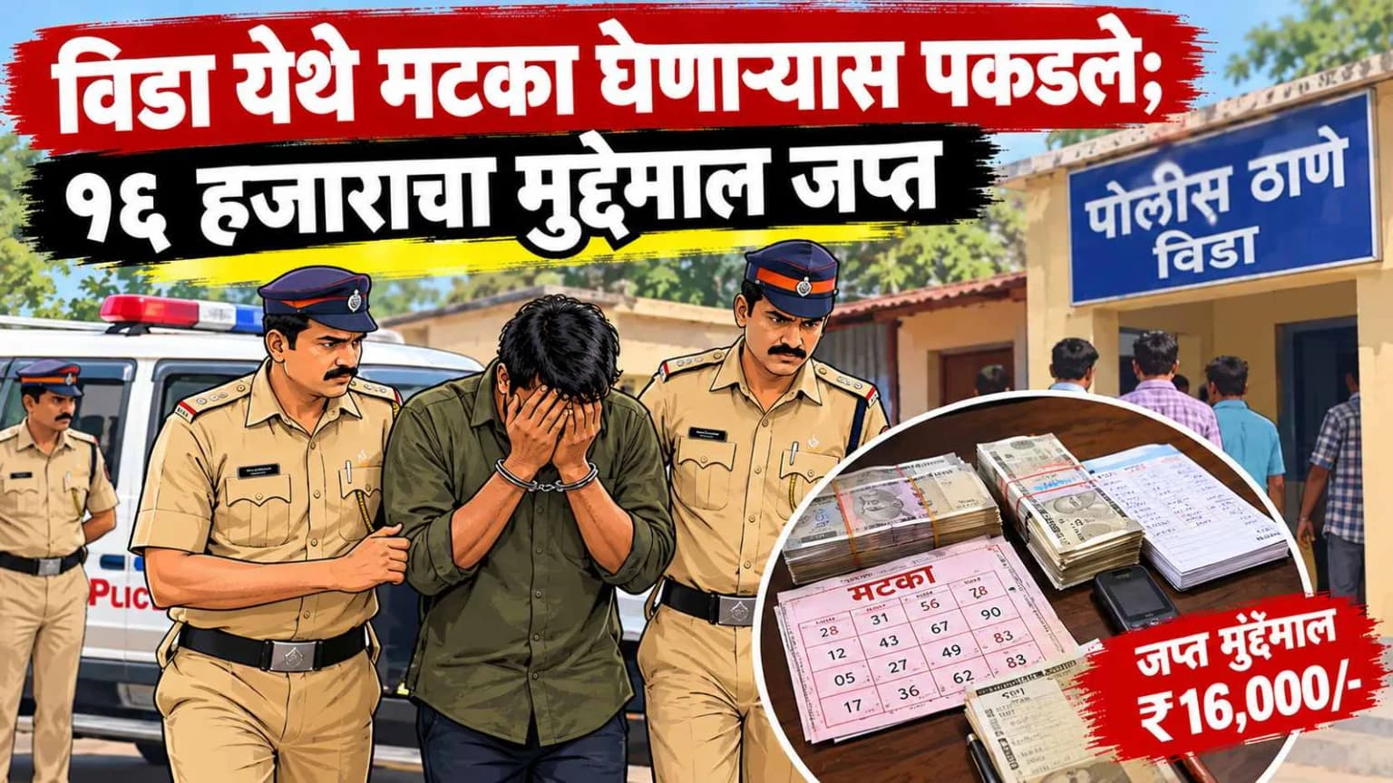 विडा येथे मटका घेणाऱ्यास पकडले ; १६ हजाराचा मुद्देमाल जप्त