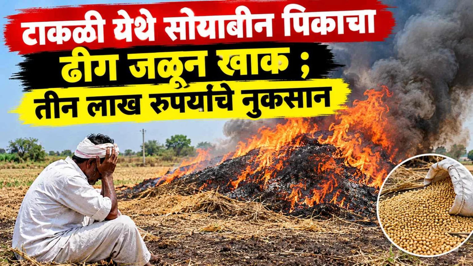 टाकळी येथे सोयाबीन पिकाचा ढीग जळून खाक ; तीन लाख रुपयांचे नुकसान