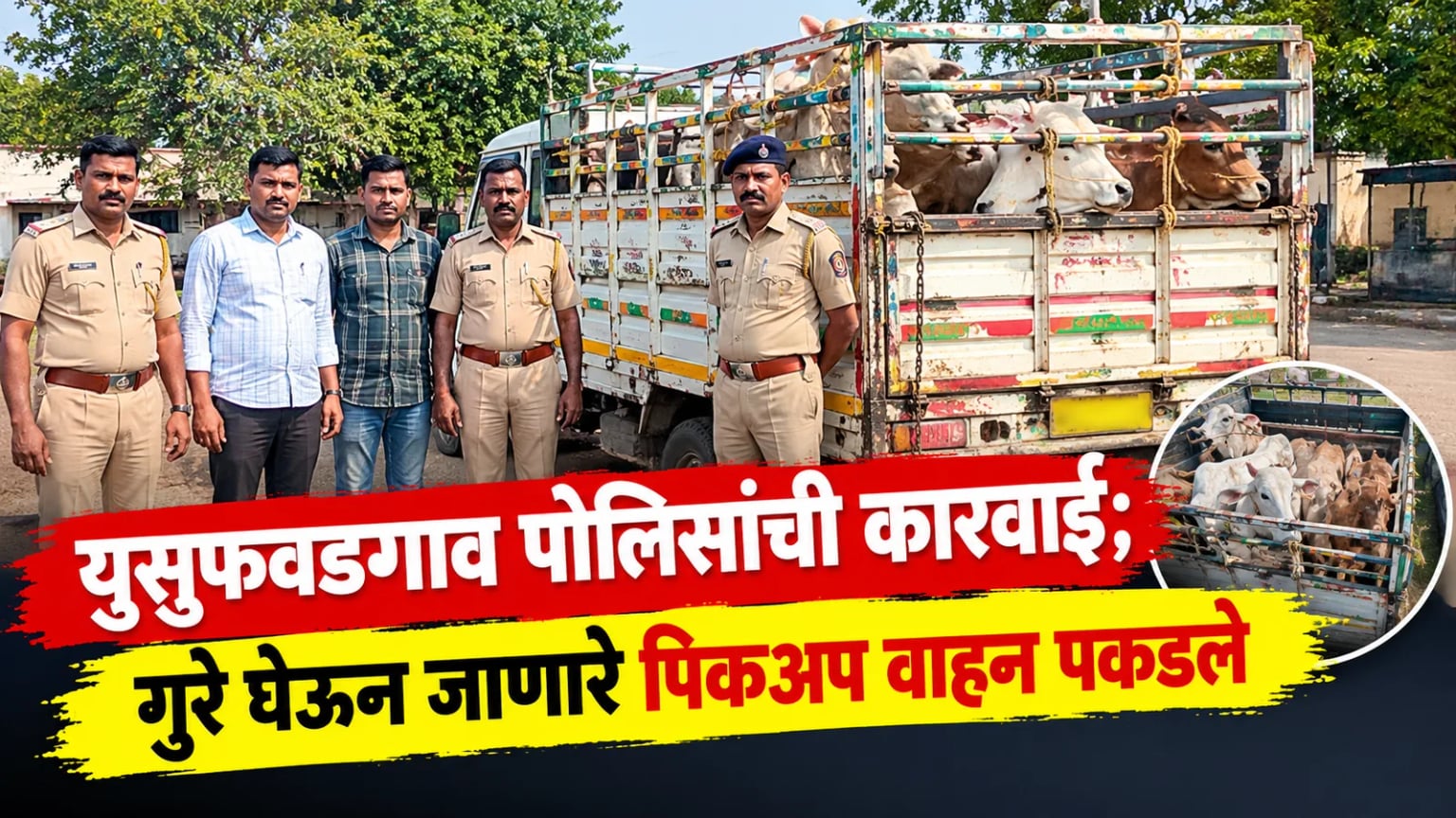 युसुफवडगाव पोलिसांनी गुरे घेऊन जाणारे पिकअप पकडले