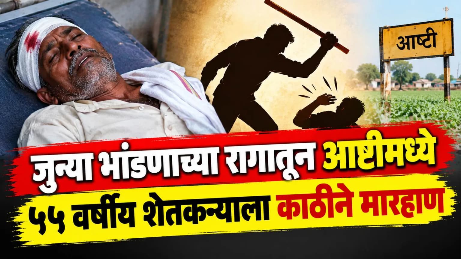 जुन्या भांडणाच्या रागातून आष्टीमध्ये ५५ वर्षीय शेतकऱ्याला काठीने मारहाण