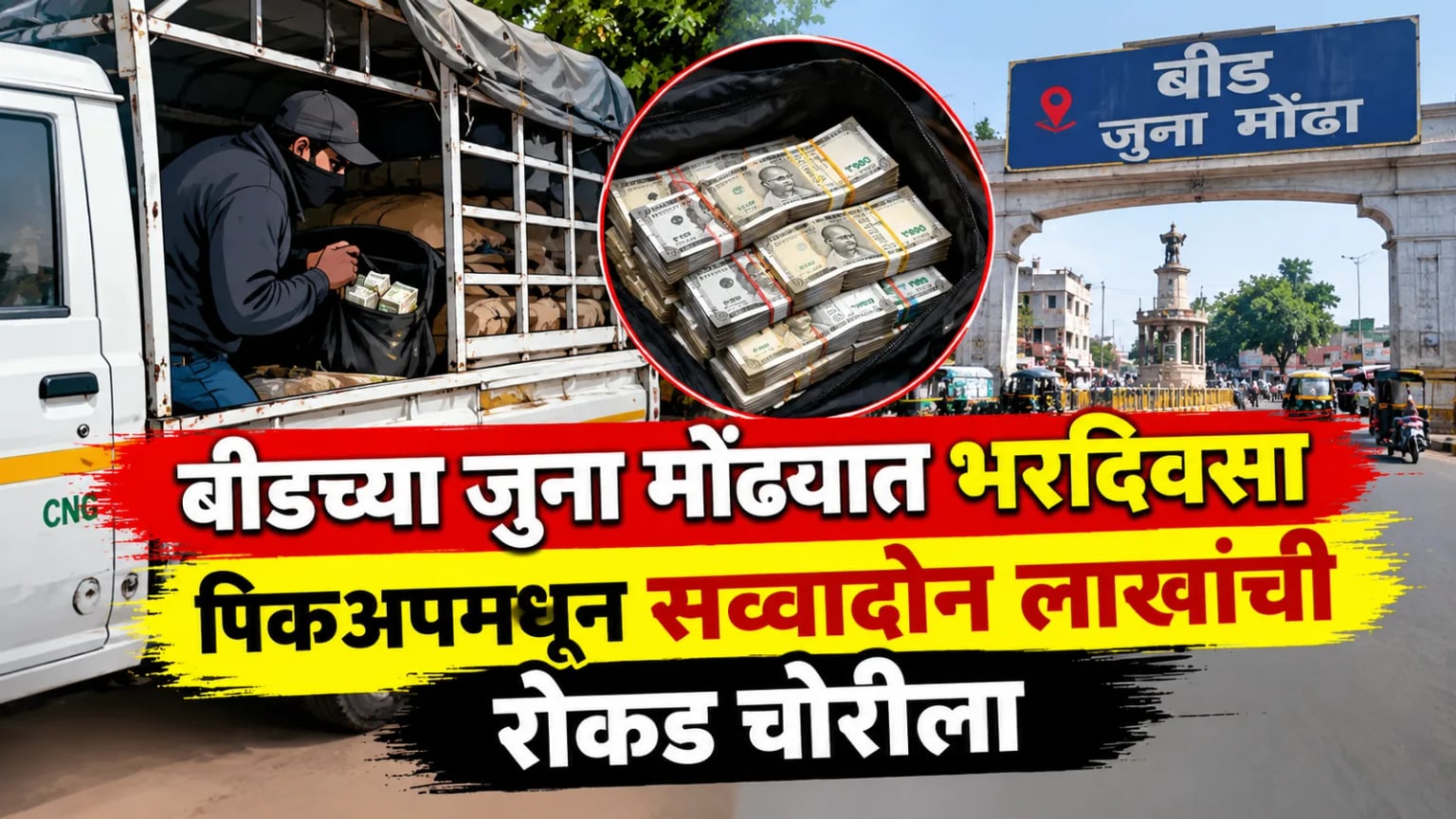 बीडच्या जुना मोंढ्यात भरदिवसा पिकअपमधून सव्वादोन लाखांची रोकड चोरीला