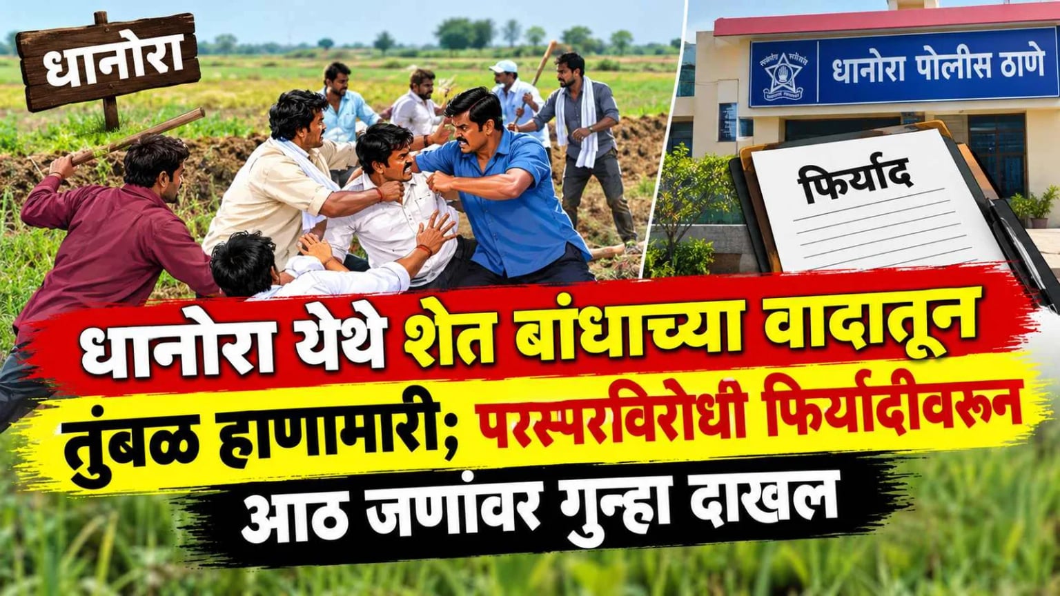 धानोरा येथे शेत बांधाच्या वादातून तुंबळ हाणामारी; परस्परविरोधी फिर्यादीवरून आठ जणांवर गुन्हा दाखल