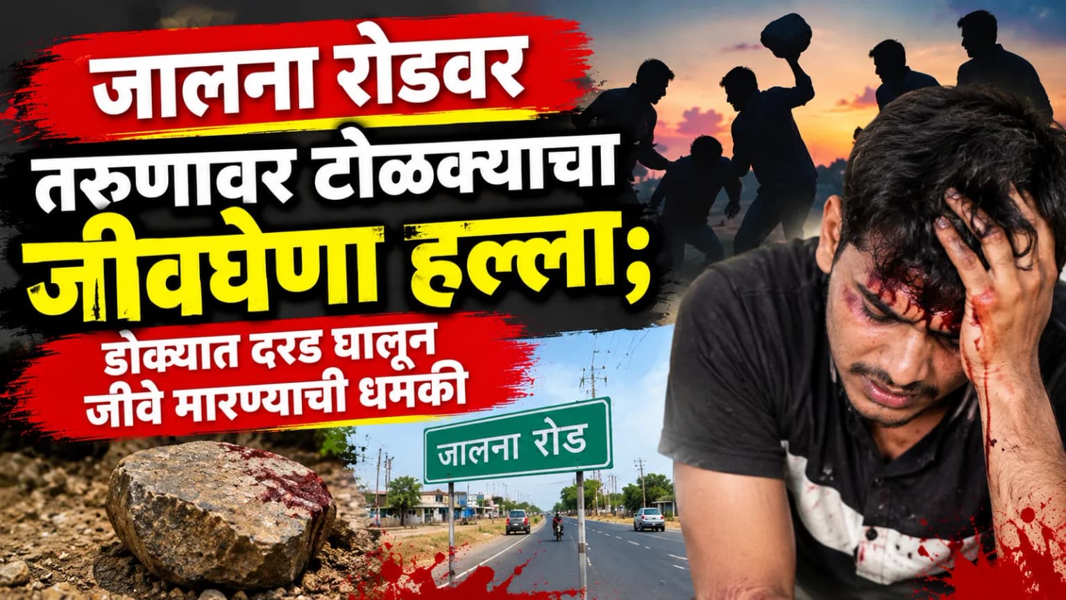 जालना रोडवर तरुणावर टोळक्याचा जीवघेणा हल्ला; डोक्यात दगड घालून जीवे मारण्याची धमकी