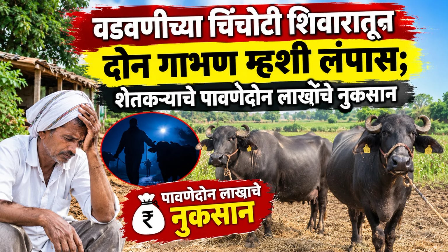 वडवणीच्या चिंचोटी शिवारातून दोन गाभण म्हशी लंपास; शेतकऱ्याचे पावणेदोन लाखांचे नुकसान