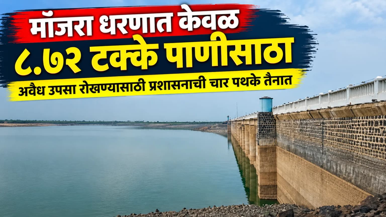 मांजरा धरणात केवळ ८.७२ टक्के पाणीसाठा; अवैध उपसा रोखण्यासाठी प्रशासनाची चार पथके तैनात