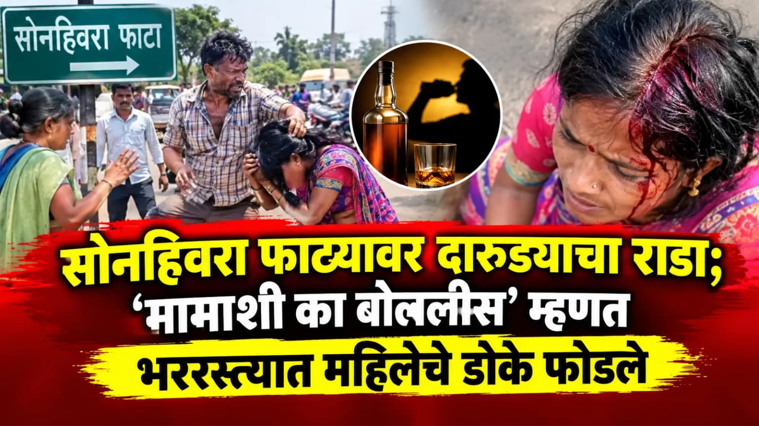 सोनहिवरा फाट्यावर दारुड्याचा राडा; 'मामाशी का बोललीस' म्हणत भररस्त्यात महिलेचे डोके फोडले