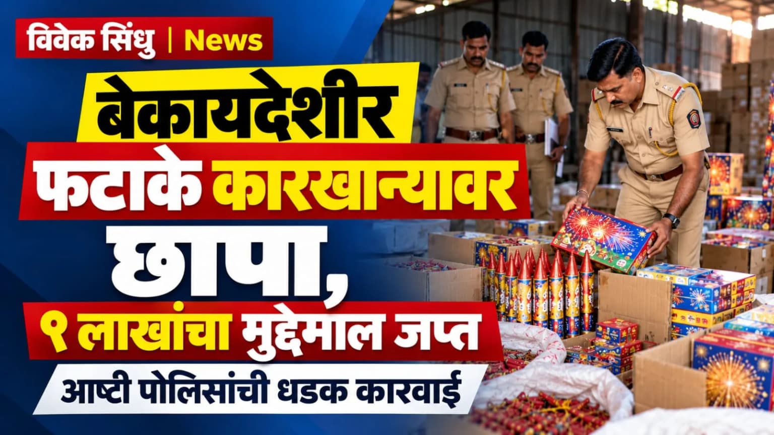 आष्टी पोलिसांची धडक कारवाई: बेकायदेशीर फटाके कारखान्यावर छापा, ९ लाखांचा मुद्देमाल जप्त
